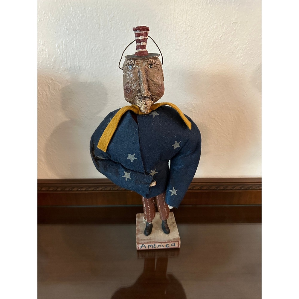4th of July Uncle Sam Primitive Cloth and Paper Mache Composite Doll Stand